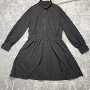 Free Assembly Dress Women's L Black Long Sleeve Smocked Ruched Waist Lagenlook